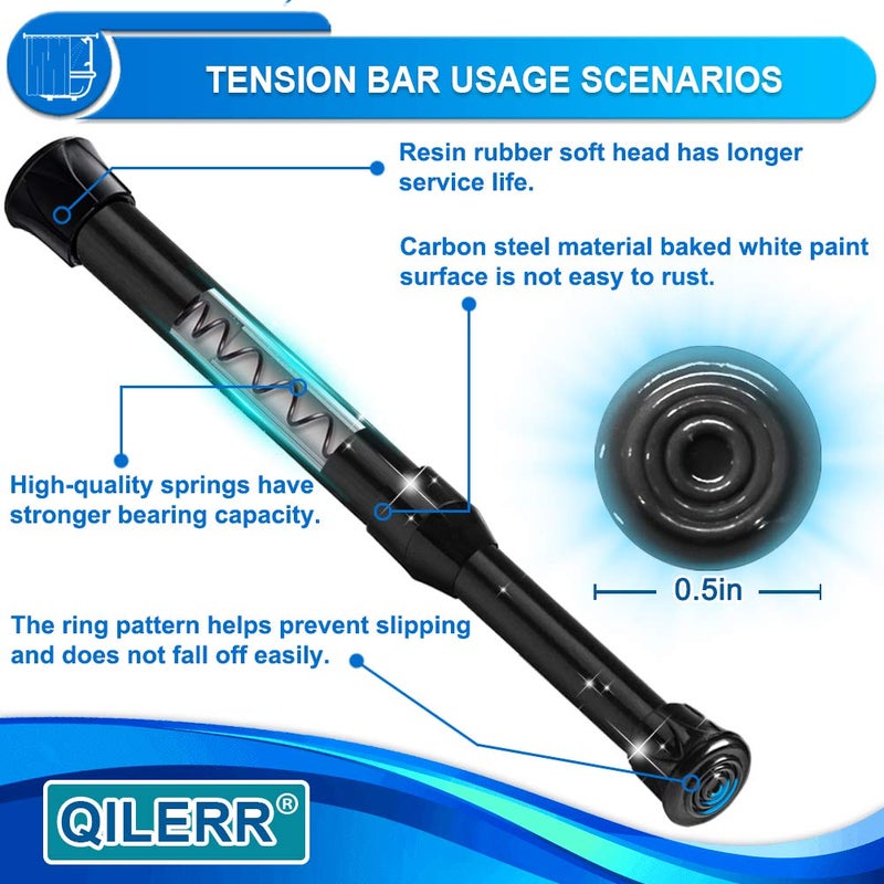 QILERR Tension Rods 28 to 48 Inches 6 Pack Adjustable Extension Black Spring Loaded Curtain Tension Rod for Windows, Closet, Cupboard, Kitchen, Bathroom, Wardrobe - Image 2
